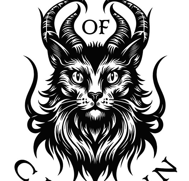 Vector of Cat with Horns, Black Design, Cats of Cape Ann